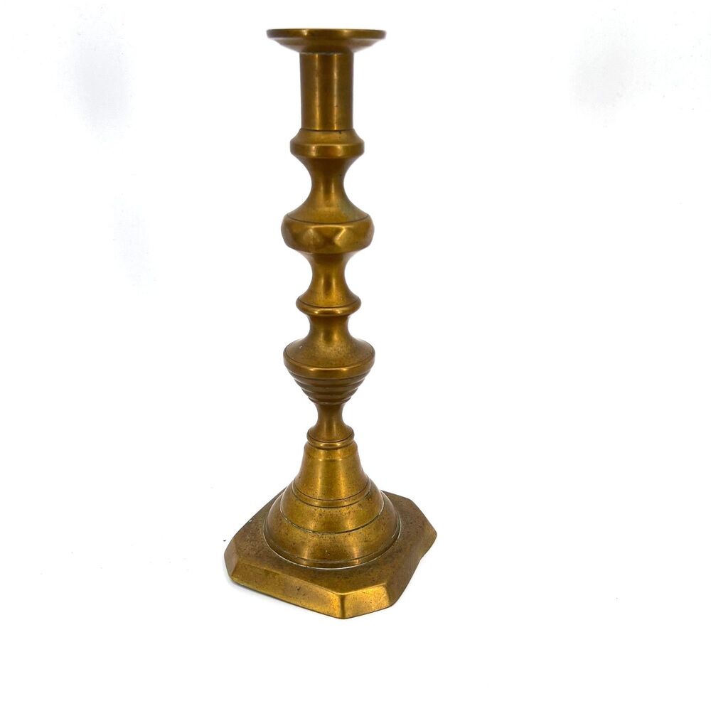 Brass Beehive Candlestick English Georgian Style 19th Century Push Up Mechanism